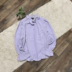 J.Crew Size XL Lilac Ruffle Mock Neck Keyhole 365 Crepe Pullover Blouse NWOT